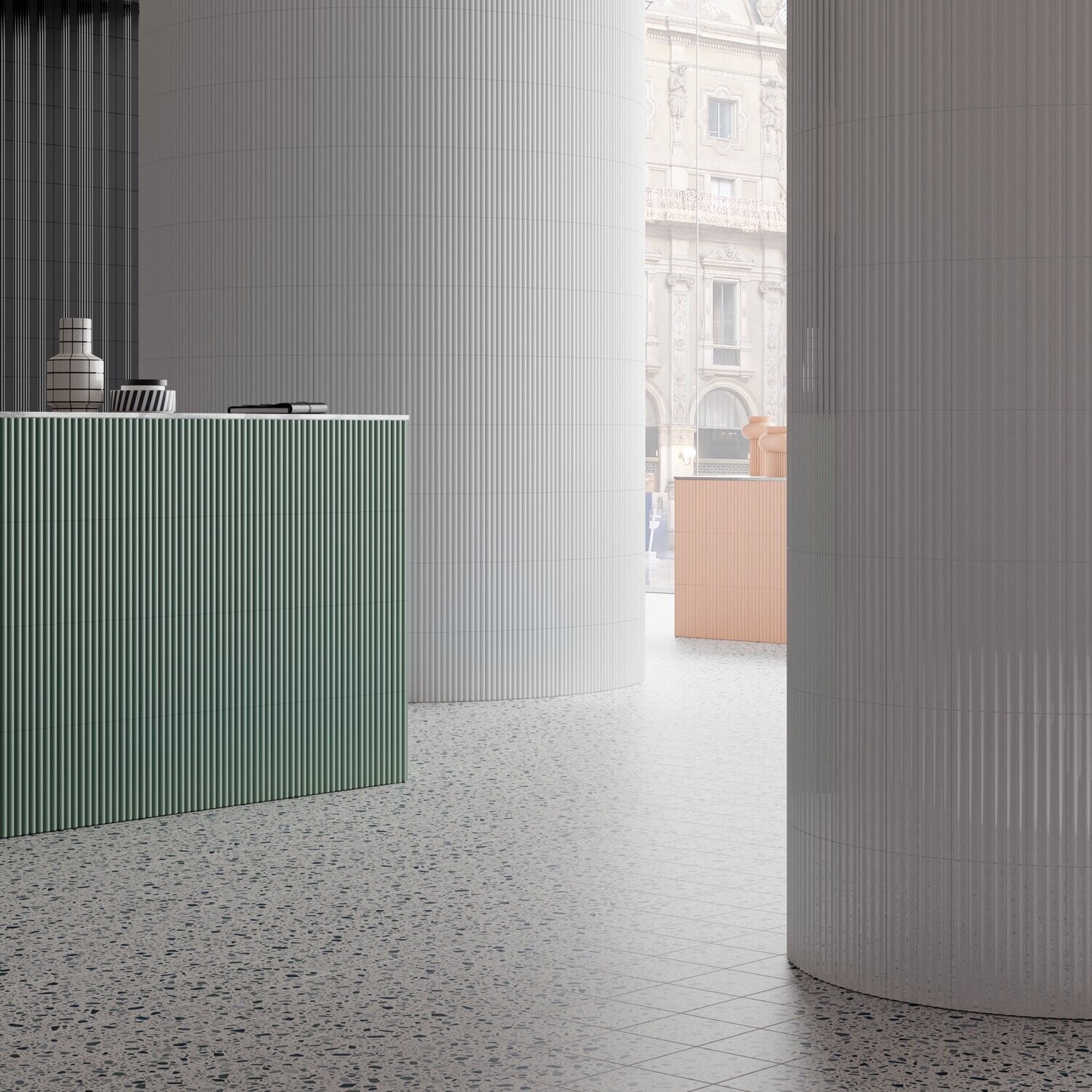 Fluted Sage Corrugated Gloss 300x75