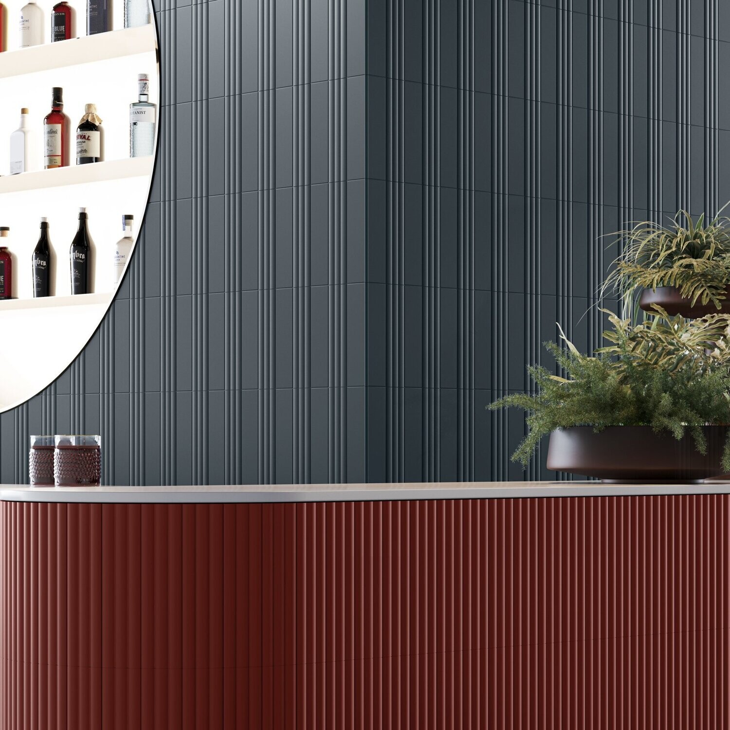 Fluted Blue Curved Matt 300x75