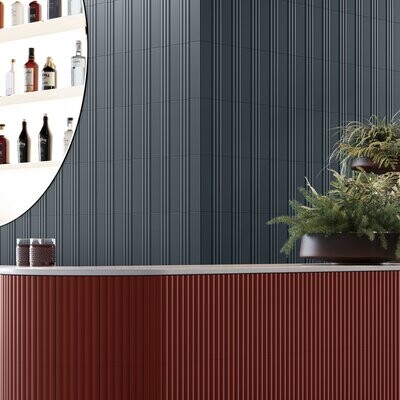 Fluted Blue Curved Matt 300x75