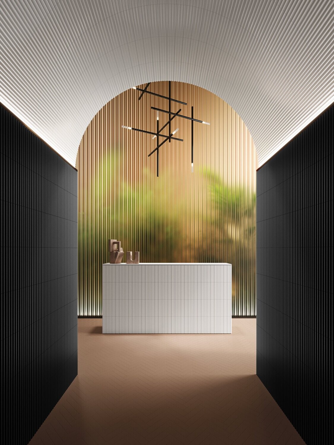 Fluted Black Corrugated Gloss 300x75