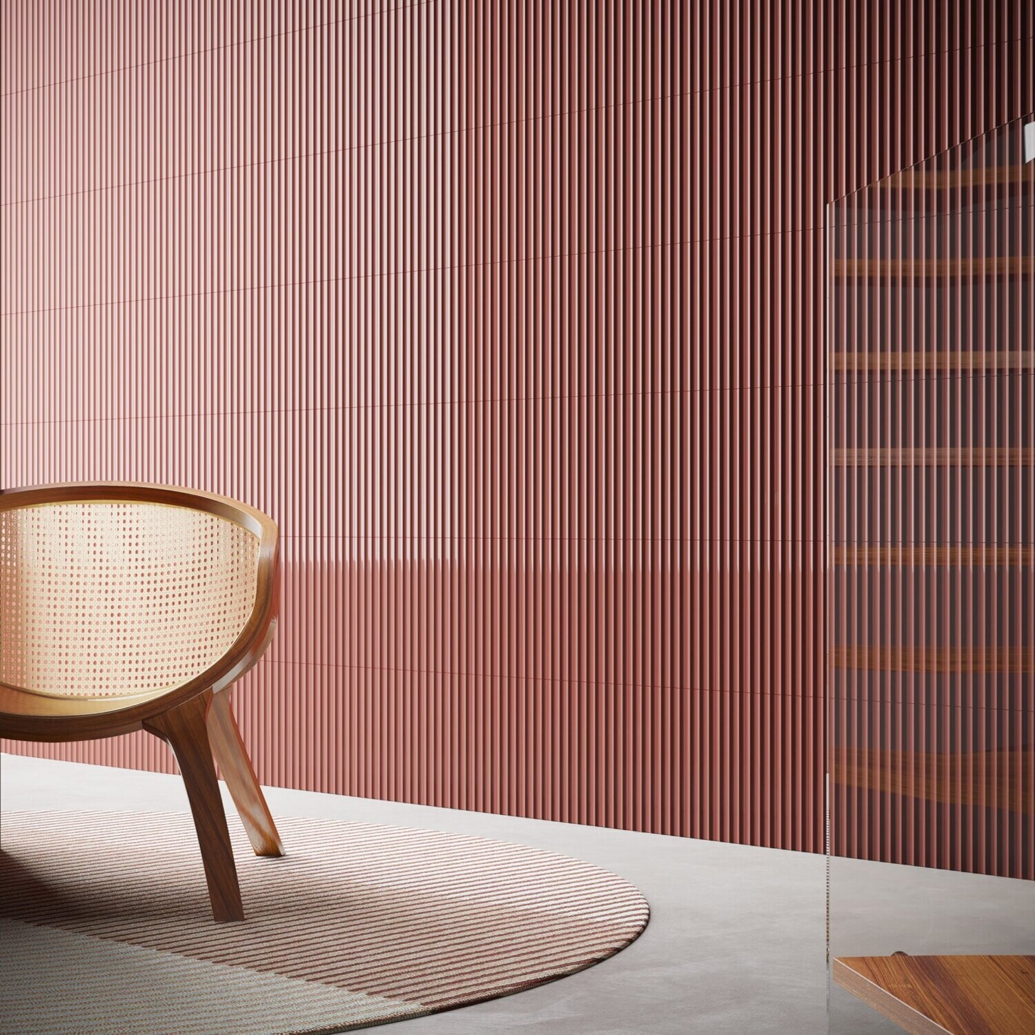 Fluted Red Curved Matt 300x75 Tiles