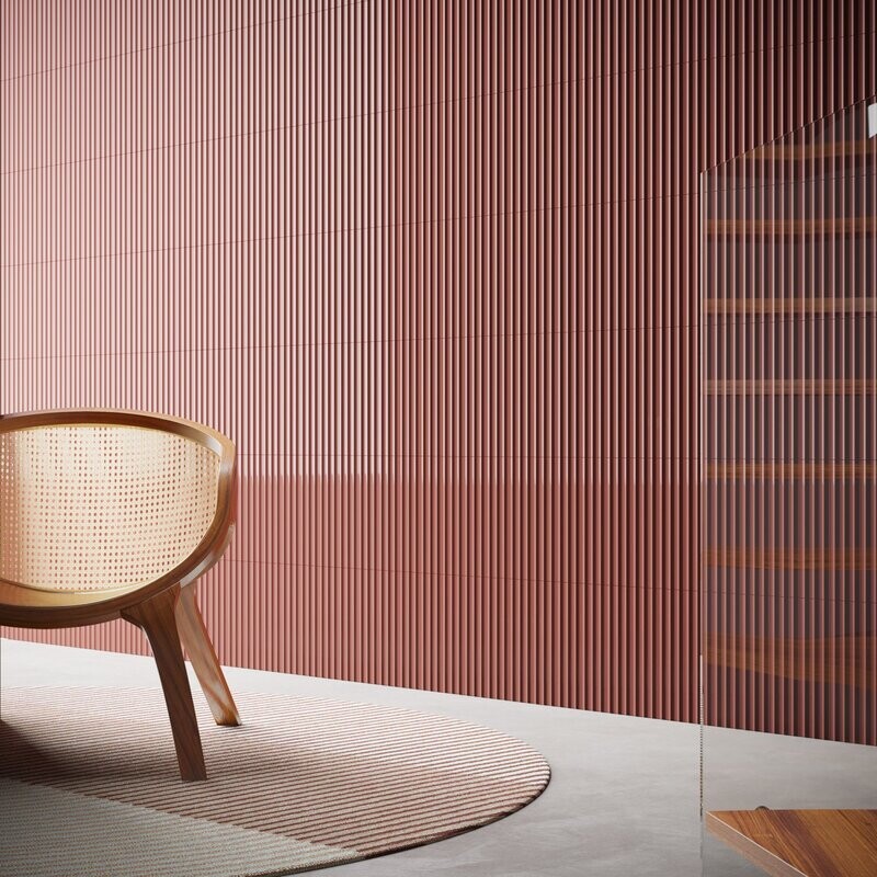 Fluted Red Plain Matt 300x75 Tiles