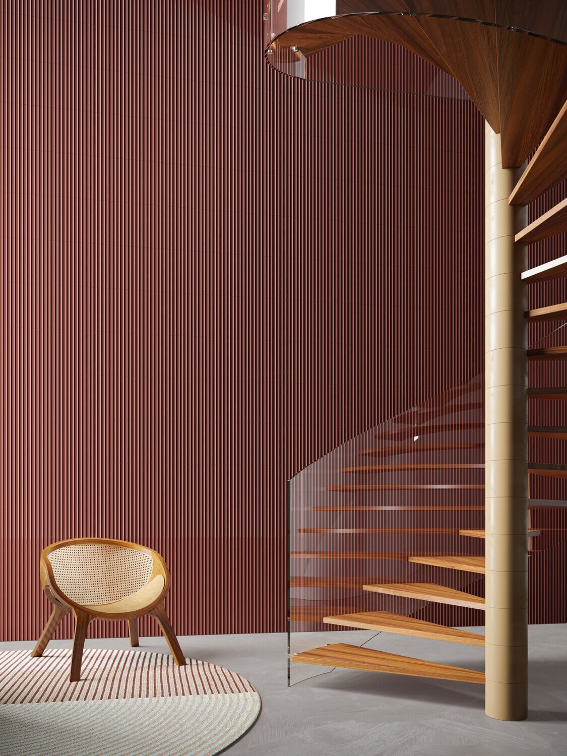 Fluted Red Curved Matt 300x75 Tiles