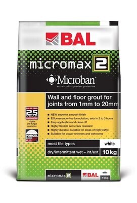 BAL Micromax 2 Flexible Wall/Floor Grout With Microban 10kg (Choice of colour)