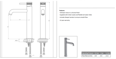 Siena Tall Basin Mono Polished Chrome