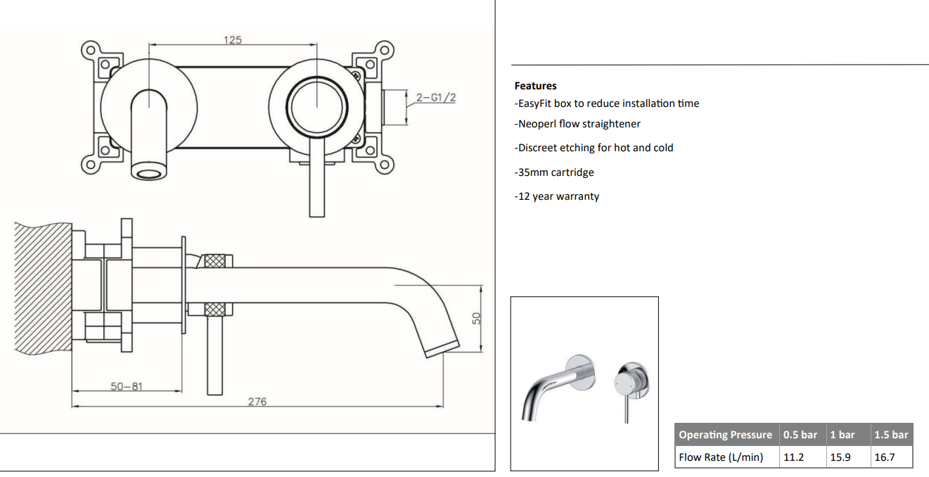 Siena Wall Mounted Bath Filler Brushed Nickle