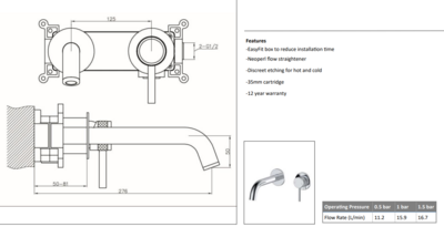 Siena Wall Mounted Bath Filler Brushed Brass