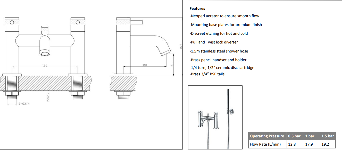 Siena Deck Mounted Bath Shower Mixer Brushed Nickle