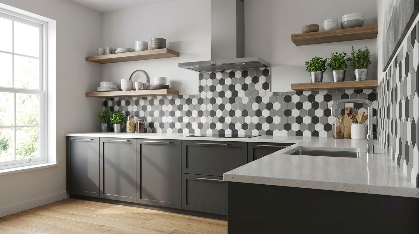 City Hex Black Mix 51x59mm Matt R11 Mosaic