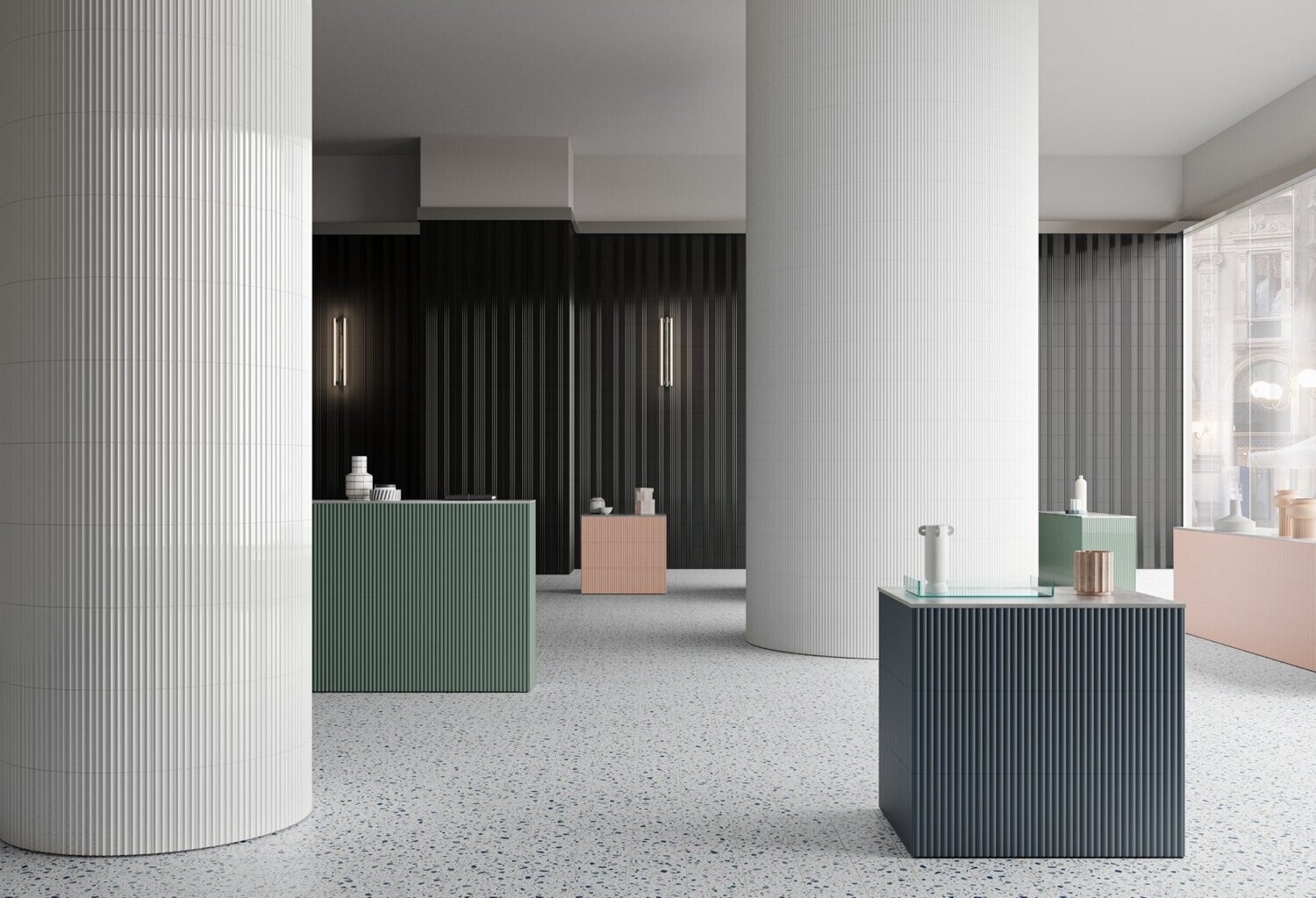 Fluted Blanco Corrugated Gloss 300x75