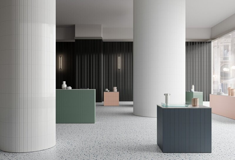 Fluted Blanco Corrugated Gloss 300x75