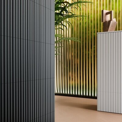 Fluted Black Corrugated Gloss 300x75