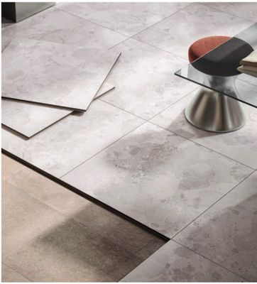 Dry-lay porcelain tiles in an interior setting