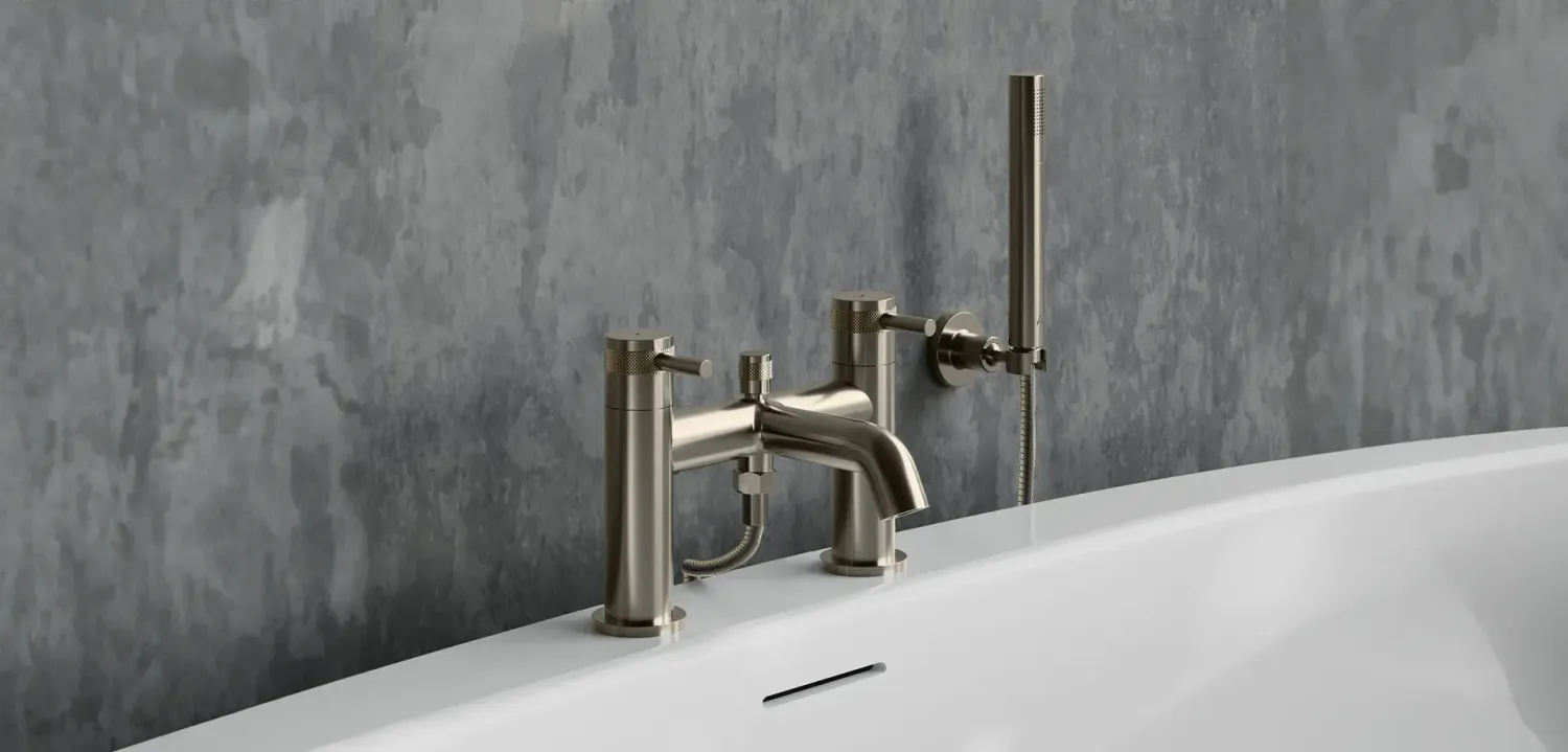 Haylo Deck Mounted Bath Shower Mixer Brushed nickel