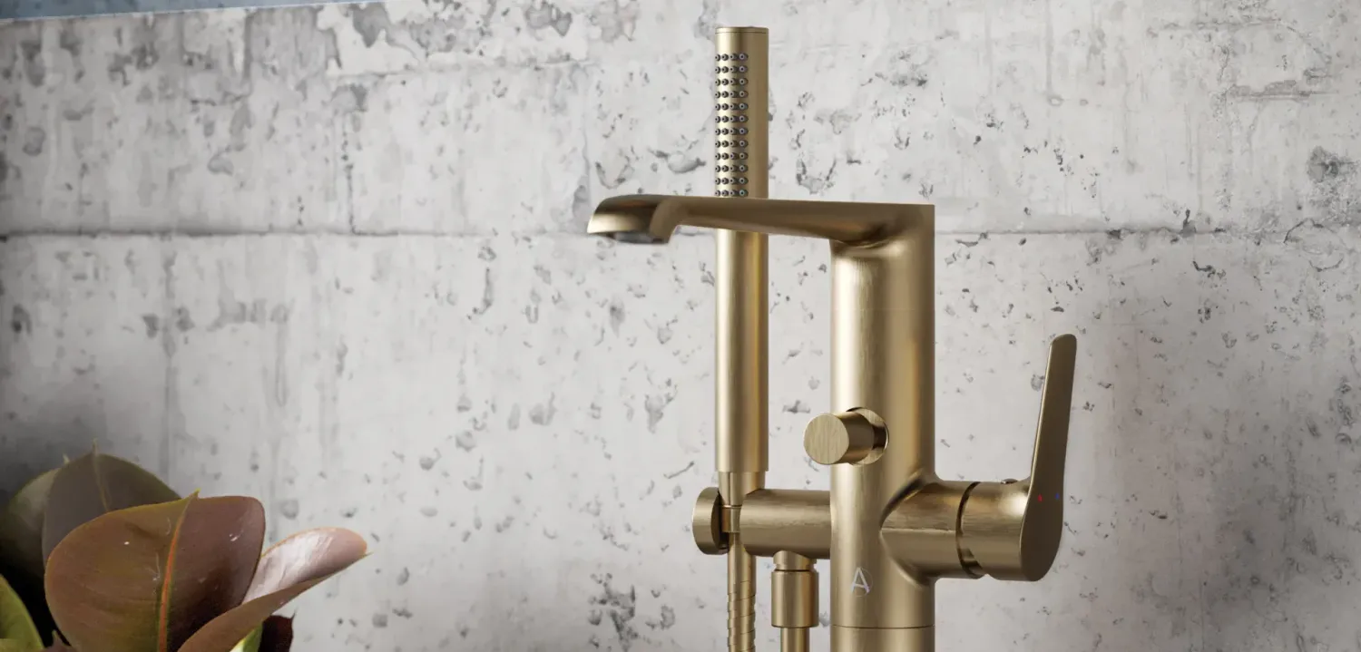 Haylo Freestanding Bath Shower Mixer Brushed brass