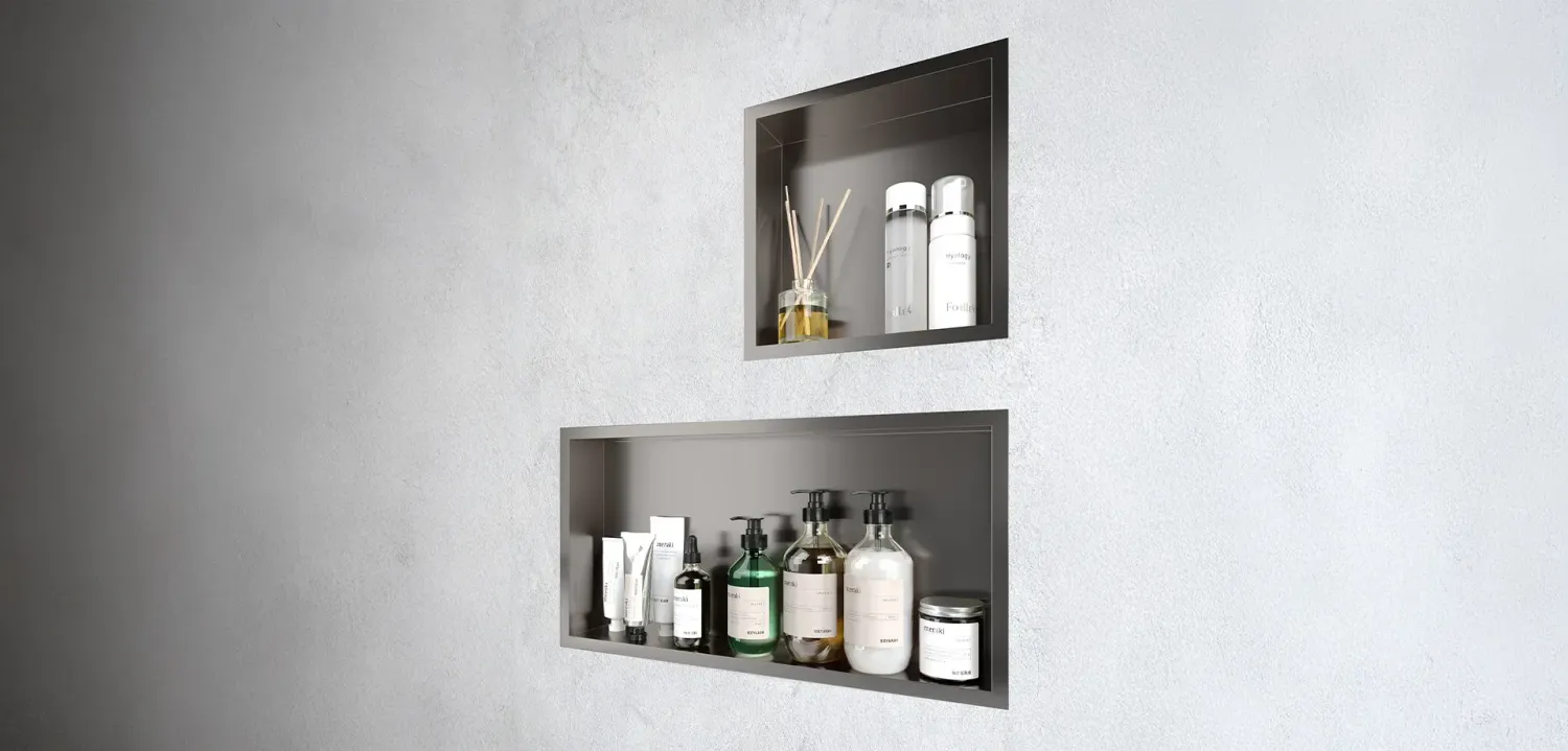 Haylo Large Rectangular Recessed Shelf Gunmetal grey