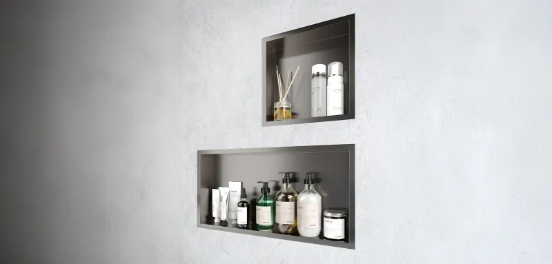 Haylo Large Rectangular Recessed Shelf Gunmetal grey