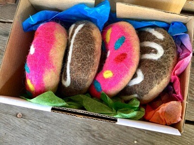 Boxed Set Of 4 Life Sized Wool Felt Donuts