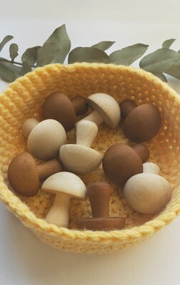 Small Wooden Mushrooms, 2 Colours, set of 10