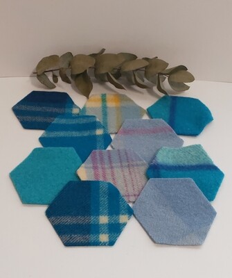 Wool Hexagon Pack 10, Blue Tones