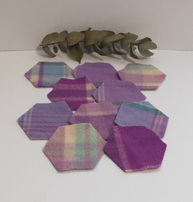 Wool Hexagon Pack 10, Purple Tones