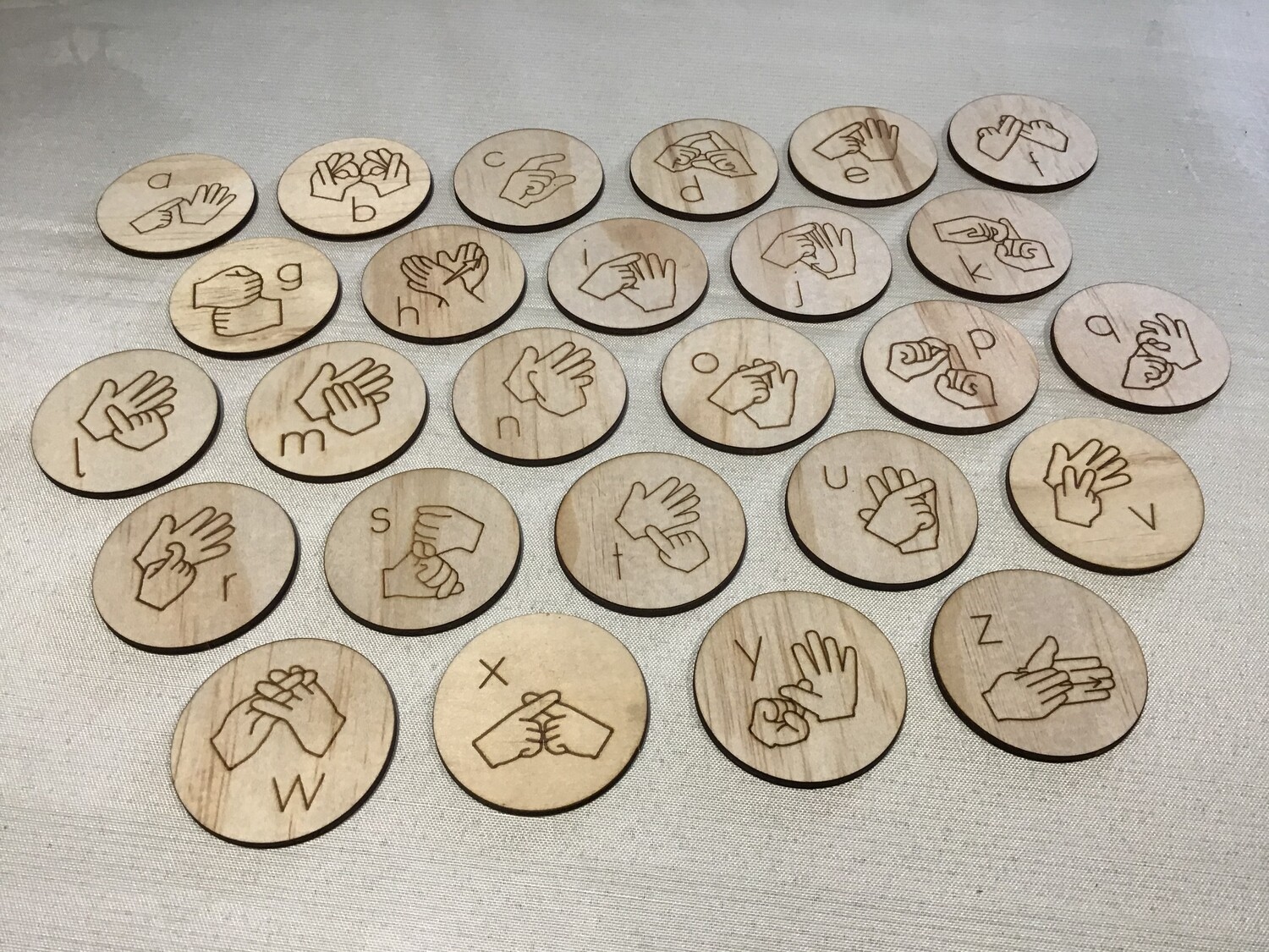 Auslan Alphabet Lowercase Wooden Discs