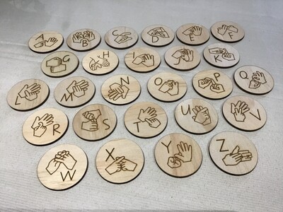Auslan Alphabet Uppercase Wooden Discs