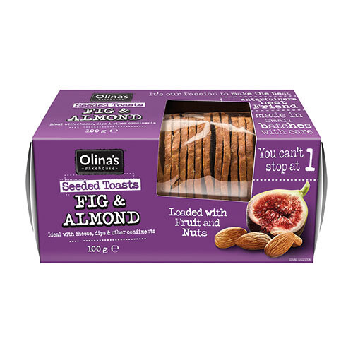 BACK IN! Olina&#39;s Bakehouse Seeded Toasts - Fig and Almond 100g 