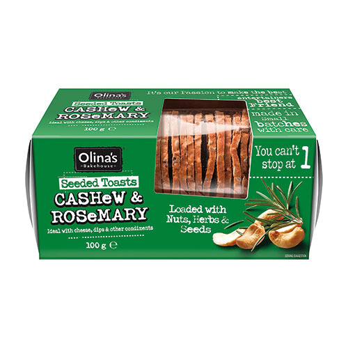 NEW! Olina&#39;s Bakehouse Seeded Toasts - Cashew and Rosemary 100g 