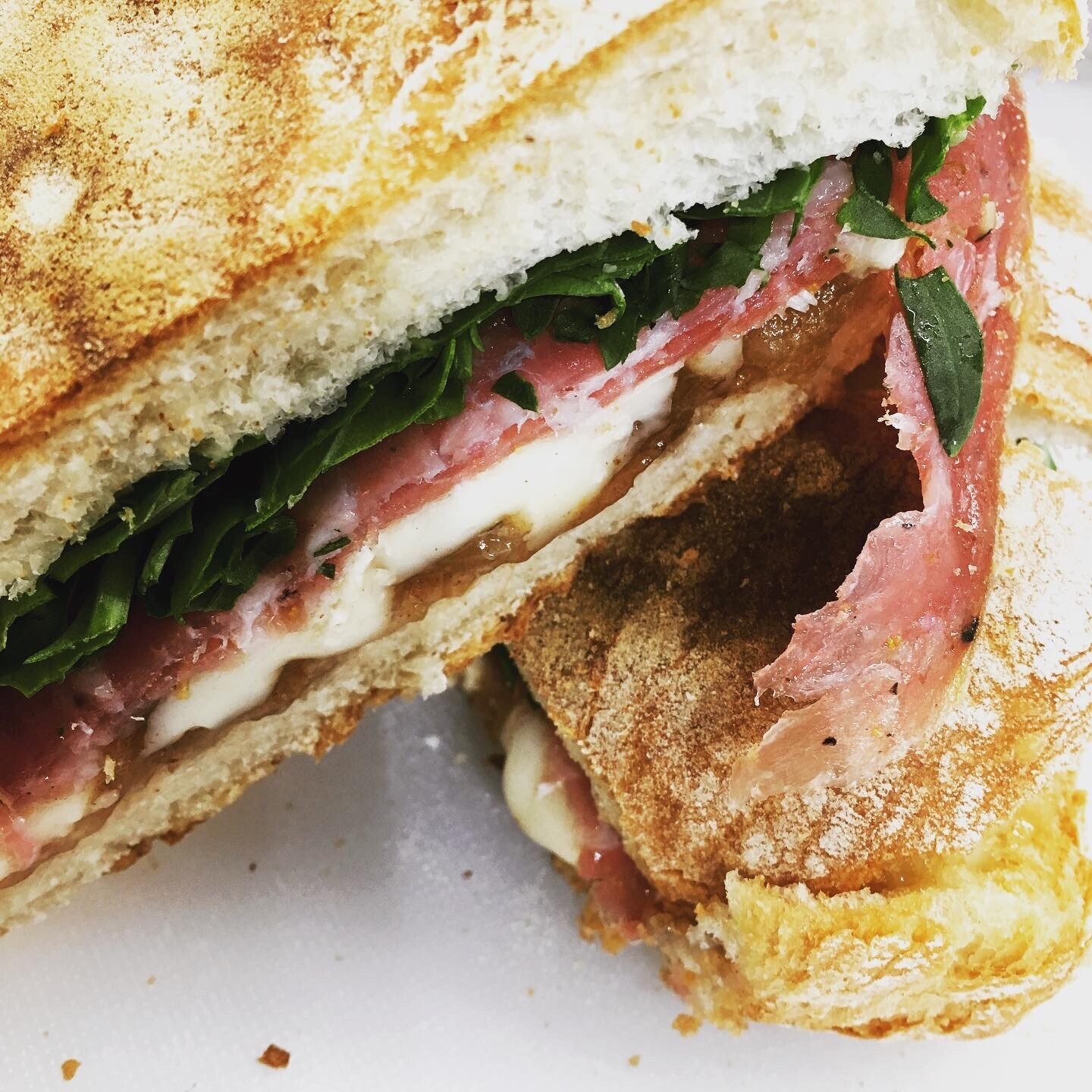 (Italian) Roasted red peppers, mozzarella, olive tapenade and rocket