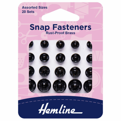 Snap Fasteners: Sew-on: Black: Assorted: Pack of 20