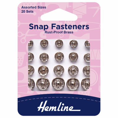 Snap Fasteners: Sew-on: Nickel: Assorted: Pack of 20