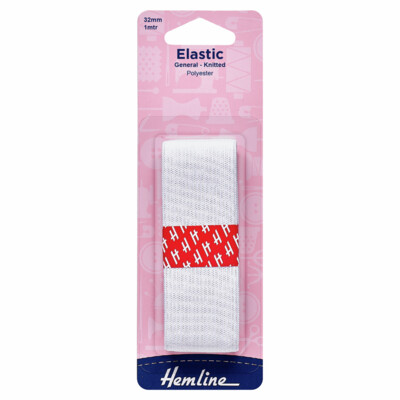 General Purpose Knitted Elastic: 1m x 32mm: White