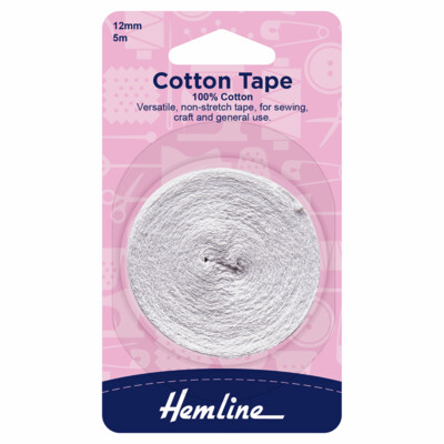 Cotton Tape: 5m x 12mm: White