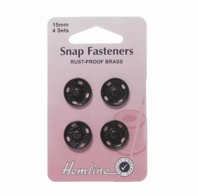 Snap Fasteners: Sew-on: Black: 15mm: Pack of 4