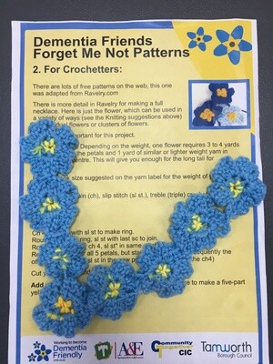Free! Learn To Knit /Crochet Forget me Not Flowers for Dementia Awareness Week with Kay Dudman, Tuesday 7th May, 12-1.30pm