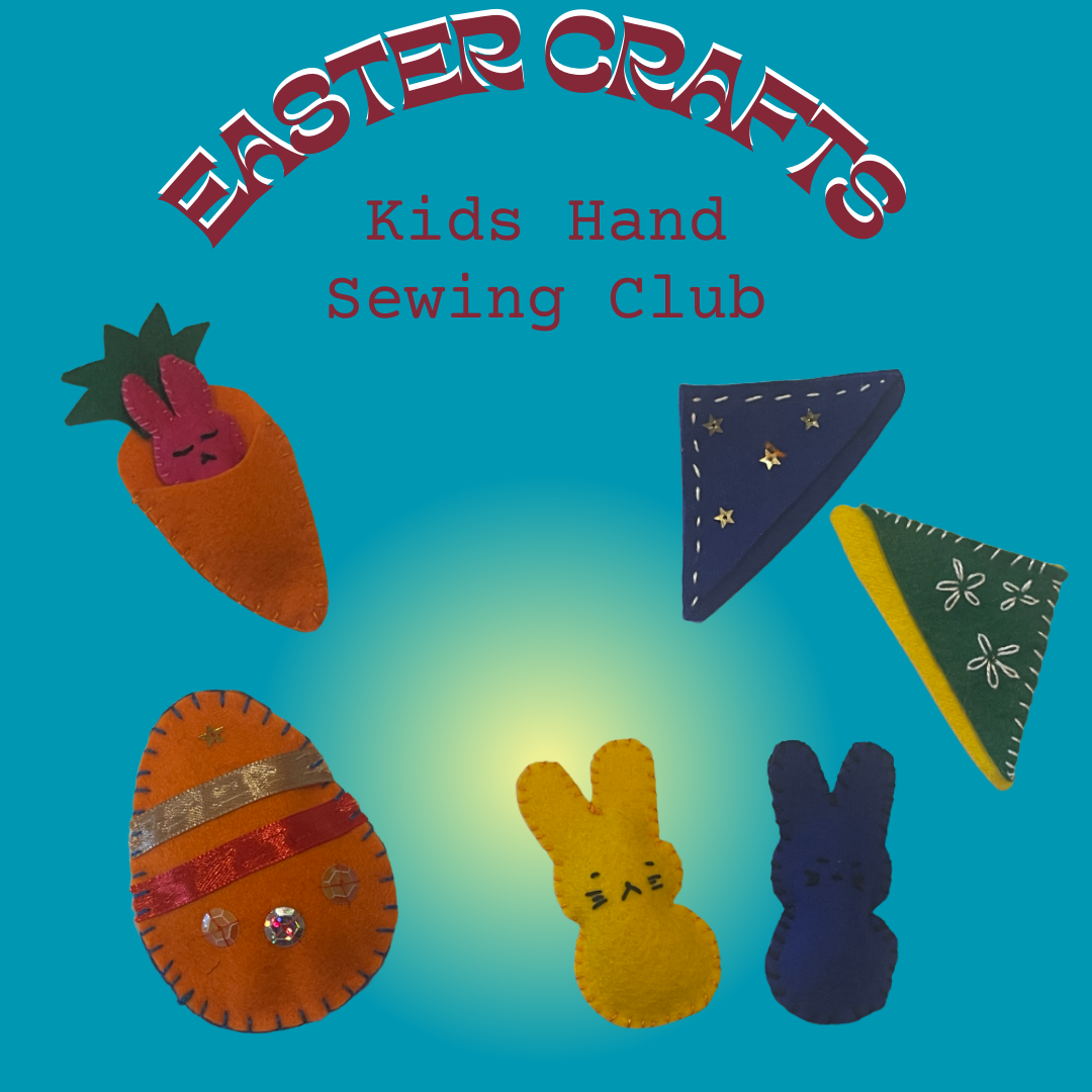 poster or flyer advertising event Kids Easter Holiday Hand Sewing Club