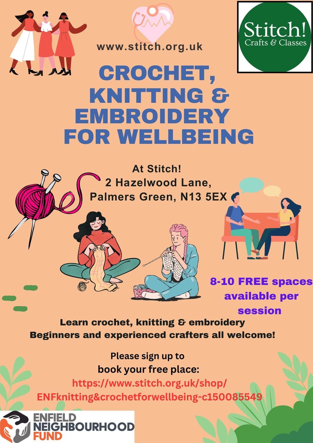 Crochet, Knitting & Embroidery for Wellbeing Workshop, Thursday 14th March, 11- 1pm
