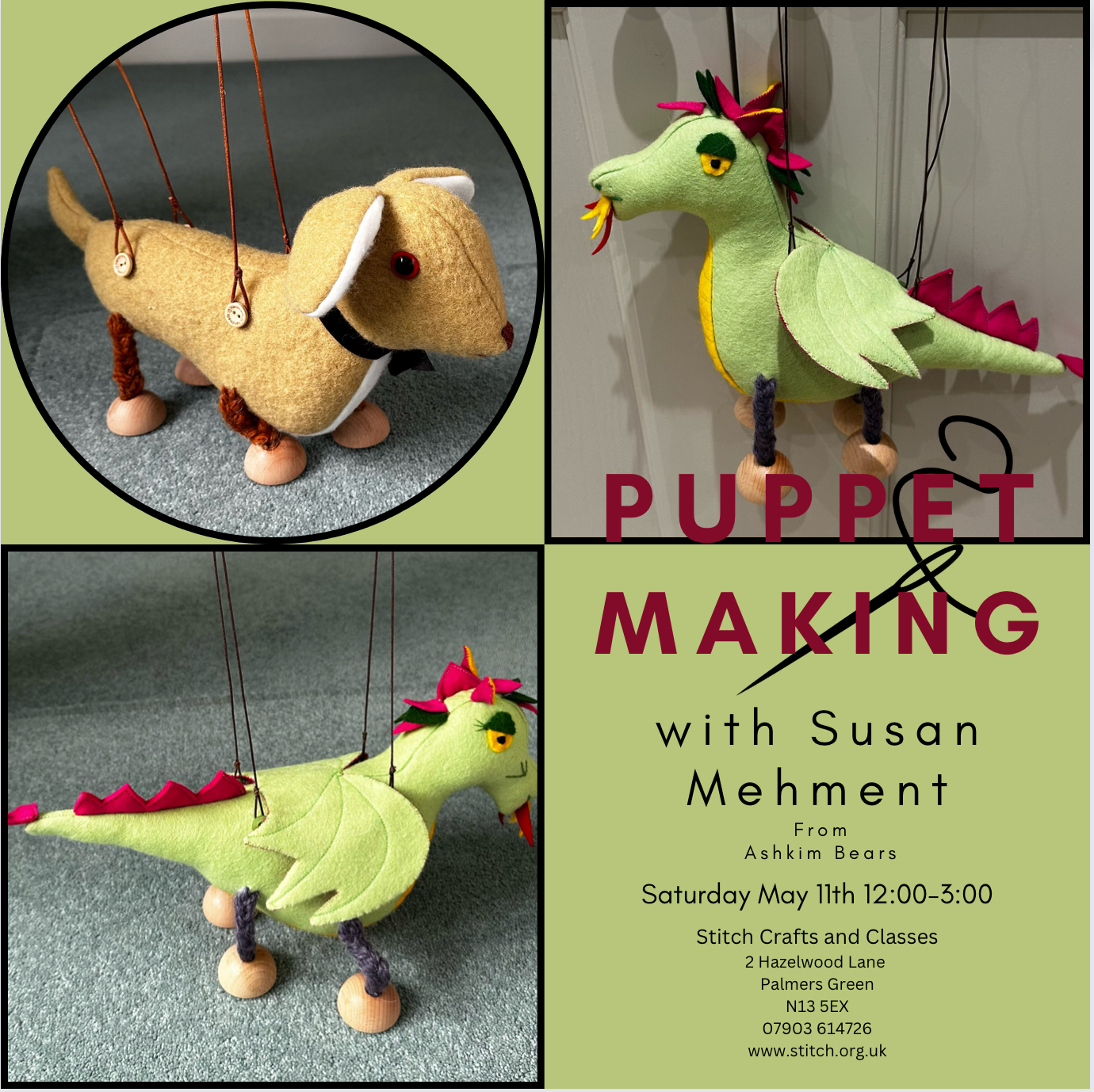 Puppet Making Workshop with Susan Mehmet
Saturday 11th May, 12:00-3:00