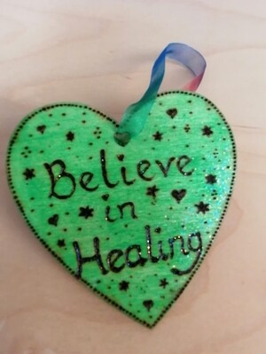 Glittery Wooden Heart 'Believe in Healing' ~ FREE UK P&P