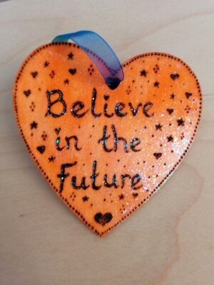 Glittery Wooden Heart 'Believe in the Future' ~ FREE UK P&P
