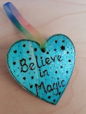Glittery Wooden Heart 'Believe in Magic' ~ FREE UK P&P