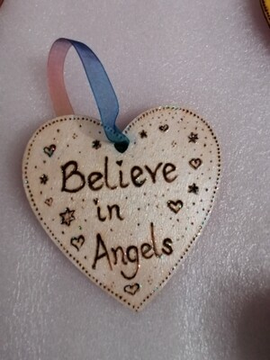 Glittery Wooden Heart 'Believe in Angels' ~ FREE UK P&P