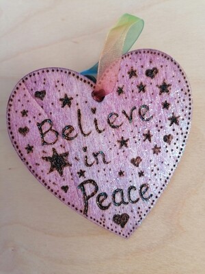 Glittery Wooden Heart 'Believe in Peace' ~ FREE UK P&P
