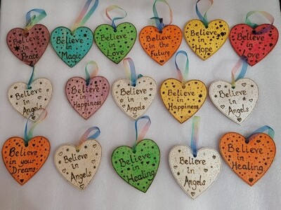 Wooden Free Hand Pyrography Hearts