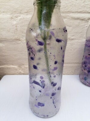 Reiki Infused Up Cycled / Recycled Mixed media, Vase Bottle (Purple, Lilac White).