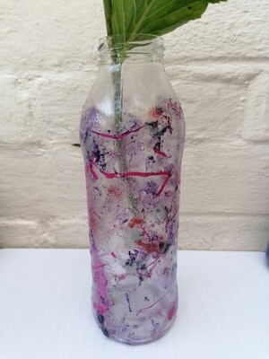 Reiki Infused Up Cycled / Recycled Mixed media, Vase Bottle (Purple, Pink, Orange, White, Red).