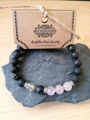 Buddha Rose Quartz Lava Stone Reiki infused Crystal Bracelet & Aromatherapy Essential Oil Diffuser