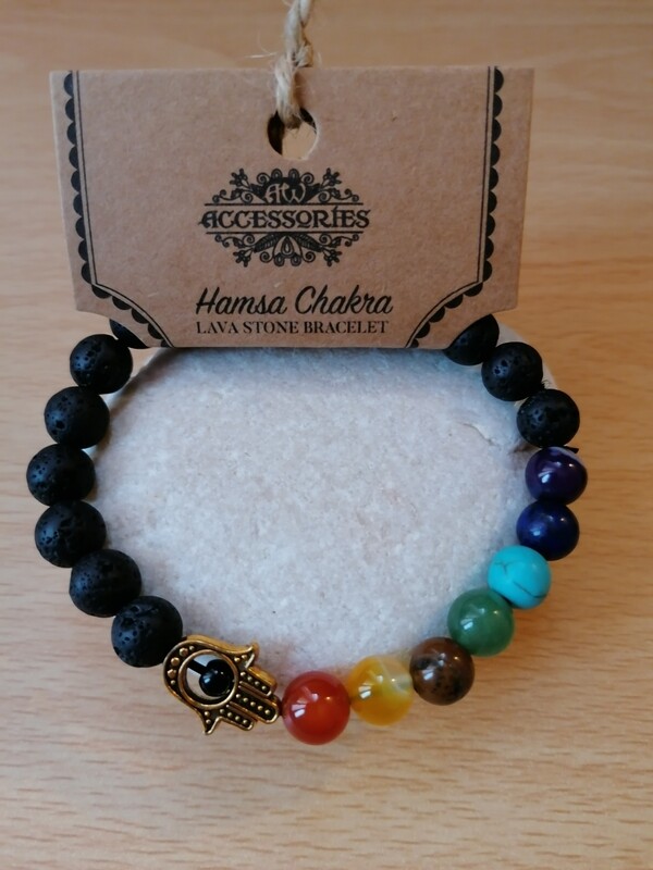 Hamsa Chakra Lava Stone Reiki infused Crystal Bracelet & Aromatherapy Essential Oil Diffuser