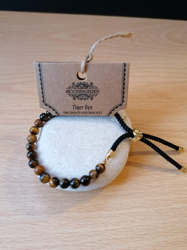 Tiger Eye Reiki infused Black String adjustable Crystal Bracelet